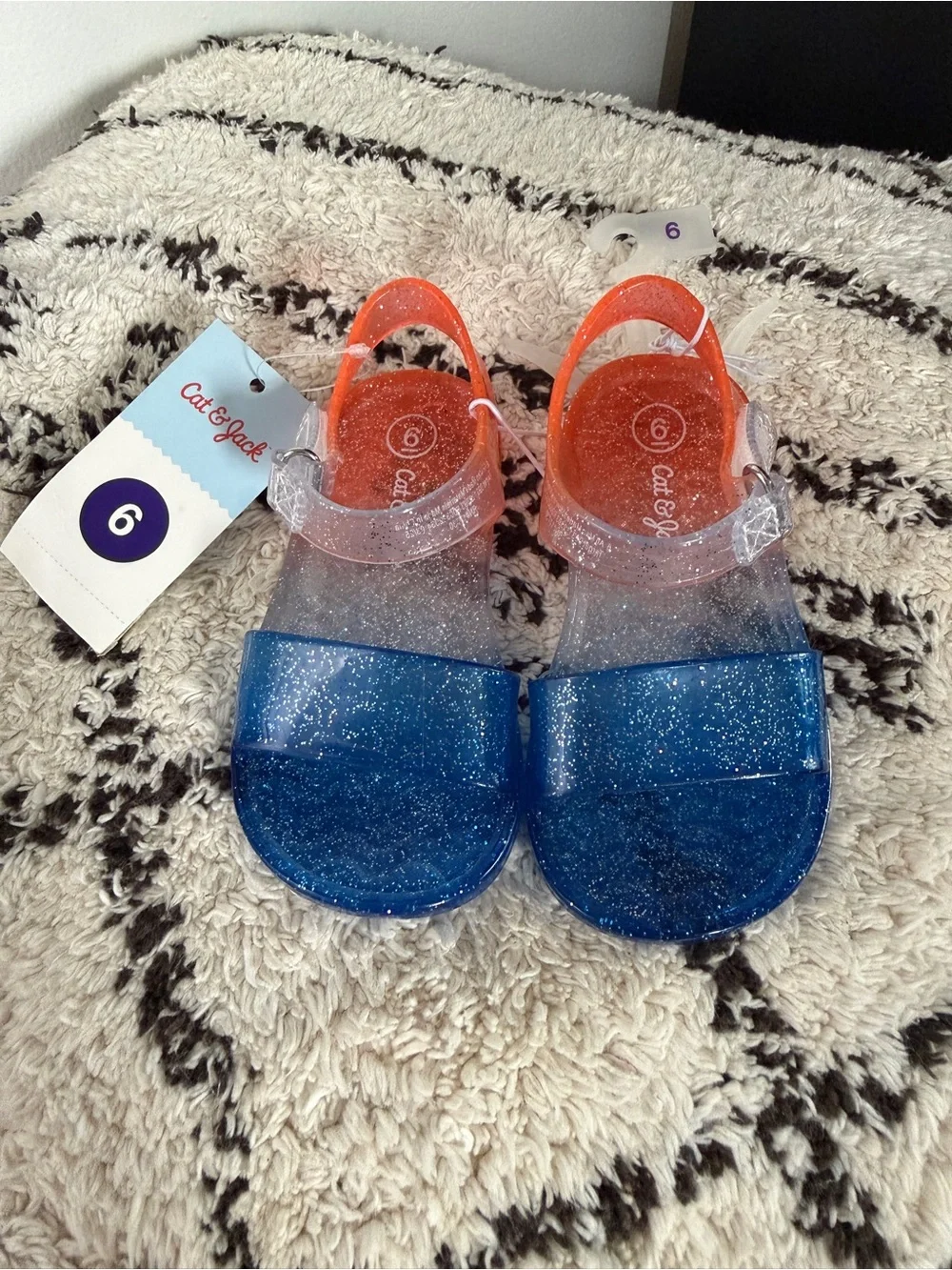 Cat & Jack Kids' Glitter Jelly Sandals in Red, White & Blue size 6 summer shoes